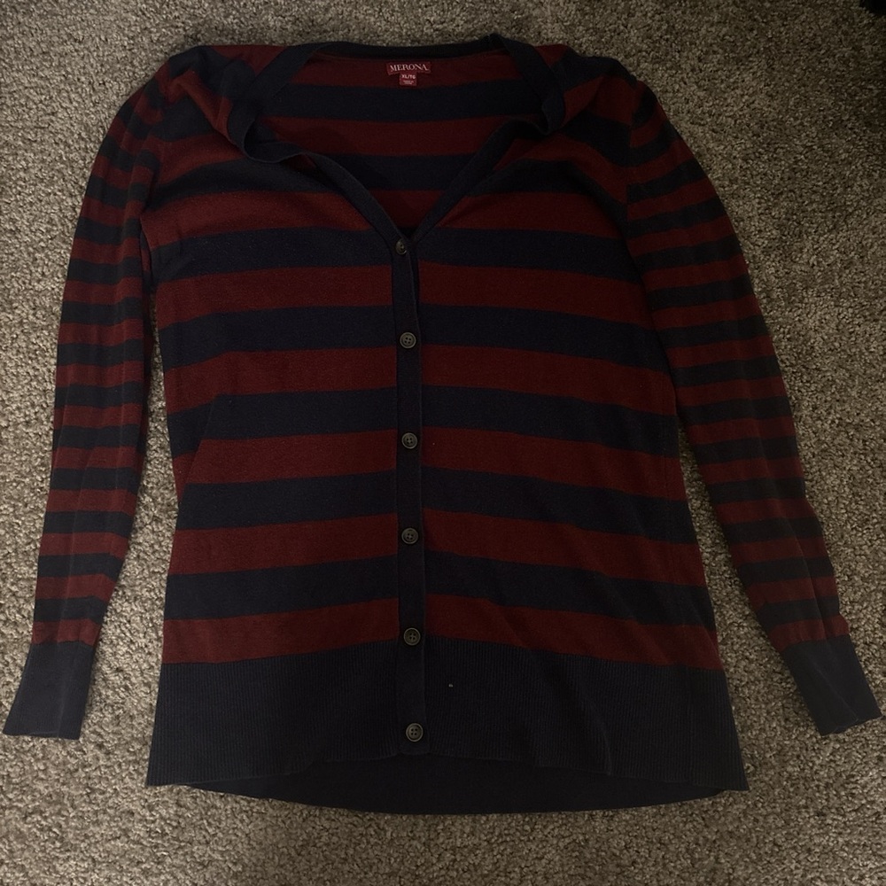 Merona Red and Navy Blue Striped Cardigan